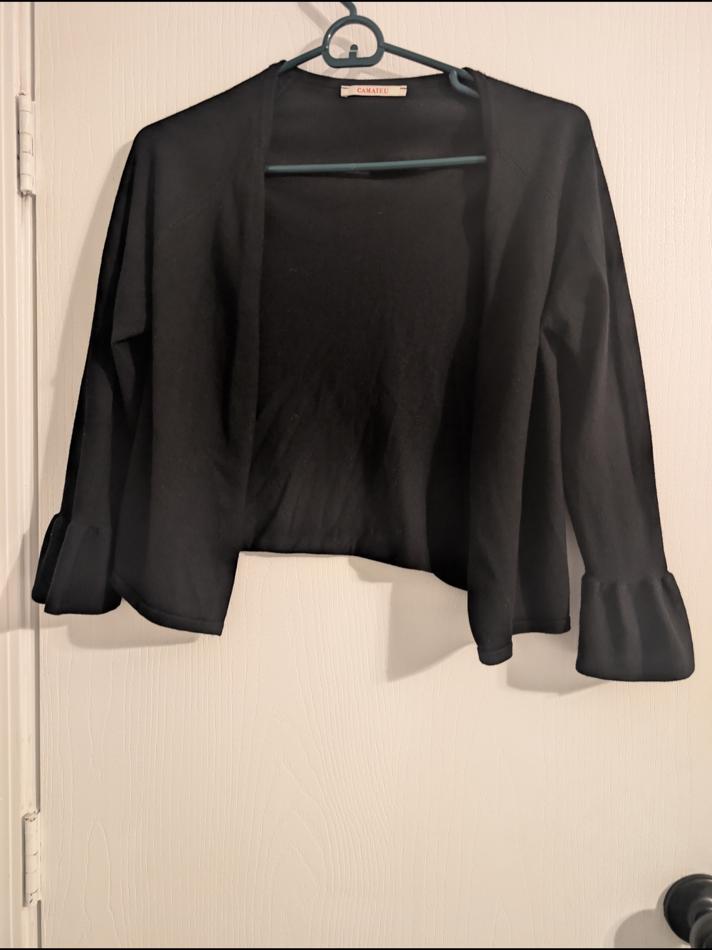 Black Women's Open-Front Cardigan with Ruffle Cuffs